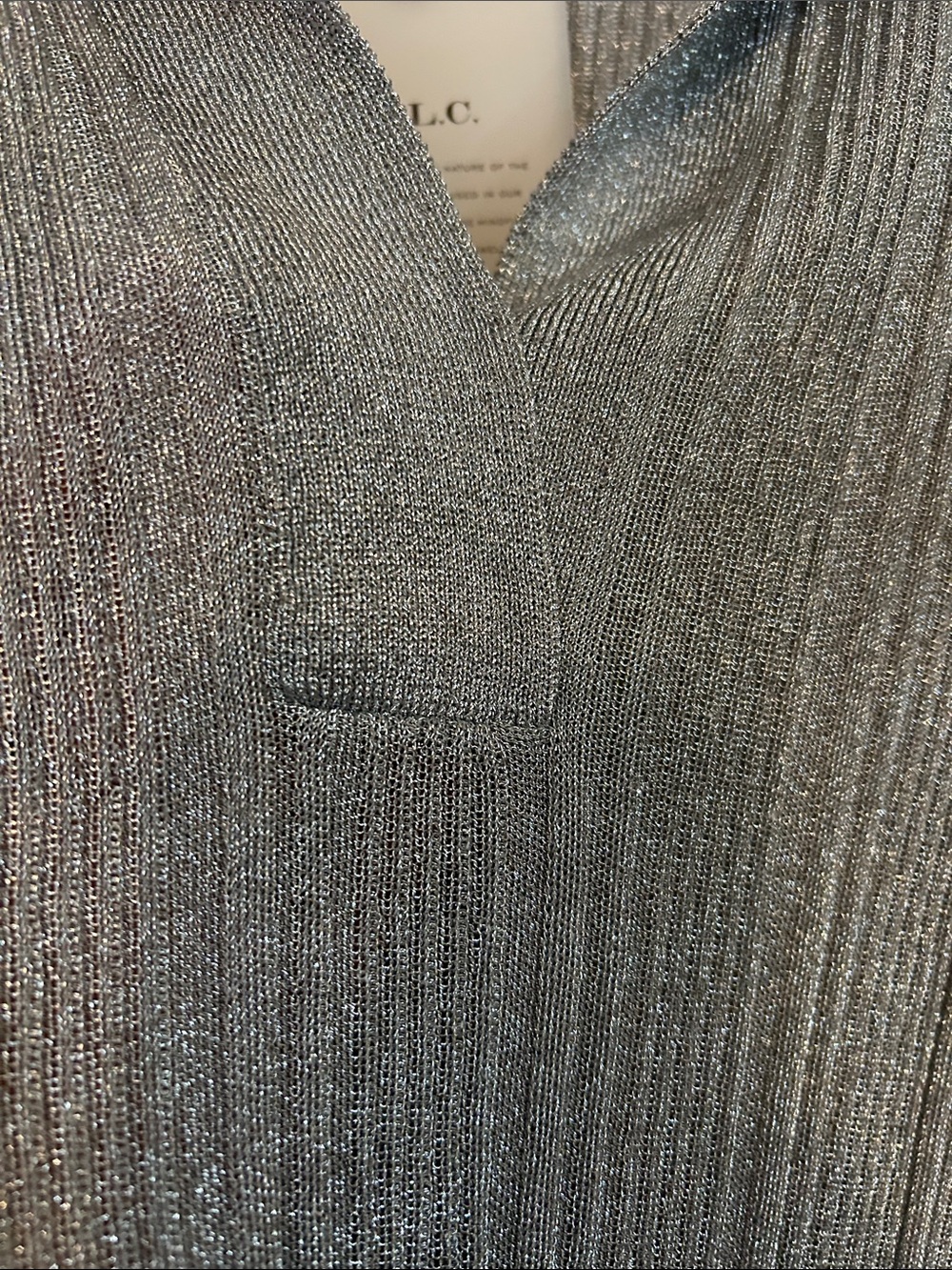 A.L.C. Joey Metallic Silver Ribbed V-Neck Polo Elbow Length Sleeves Top Sweater - Picture 6 of 9